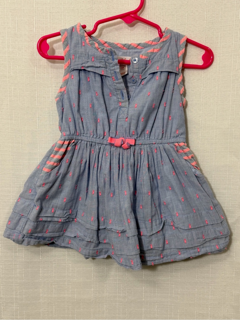 Cat & Jack Blue Chambray Dress with Pink Bow and Accents